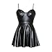 Satohom Women Sexy Leather Lingerie Set,Push Up Babydoll Underwear V Neck Shiny Rave Outfits Wetlook Cosplay Teddy Nightwear Black