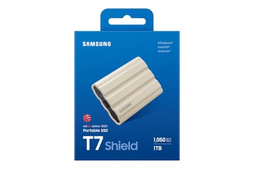 Image of Samsung T7 Shield Portable SSD 1TB USB 3.2 Gen2 External SSD, Up to 1,050MB /s, Rugged, IP65 Water & Dust Resistant, for Photographers, Content Creators and Gaming, Mac Compatible, MU-PE1T0K, Beige