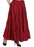 Wevez Women’s 12 Yards Maroon Cotton Skirt Boho Flowy 4-Tiered Long Skirt for American Belly Dance