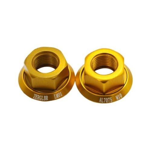 UsefulTools 2pcs Bicycle Wheel Hub Axle Nuts 7075 Aluminum Alloy M10*P1.0 Bolt Screw Nut for Front and Rear Bike Wheel(Gold)