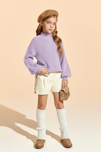 Image of rrhss Girls Mock Neck Loose Knit Sweaters Kids Long Sleeve Slouchy Warm Cute Fashion Pullover Tops 5-14 Years