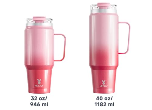 Image of Meoky 32 oz Tumbler with Handle, Insulated Tumbler with Lid and Straw, Stainless Steel Travel Mug, 100% Leak Proof, Keeps Cold for 24 Hours or Hot for 8 Hours, Fits in Car Cup Holder (Flamingo)
