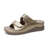 Yeeteepot Sandalias Mujer Ajustable Cuña Zapatos Cómodas Ortopédicas Sandalias de Caminar Elegante Plataforma Punta Abierta Zapatillas Dorado 38 EU