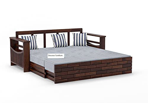 Image of Douceur Furnitures Solid Sheesham Wood 3 Seater Sofas | Three Seater Sofa Bed for Living Room, Hotels, Restaurant, Apartment |Wooden Sofa Bed