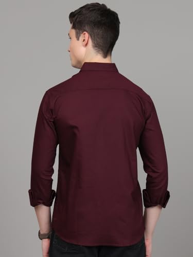 Image of Majestic Man Classic Slim Fit Solid Cotton Casual Shirt with Button-Down Collar