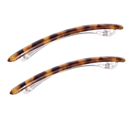 Parcelona French Skinny Rounded Light Shell Savana Large 4” Celluloid Automatic Set of 2 Hair Clip Barrettes for Women and Girls miniatura 1