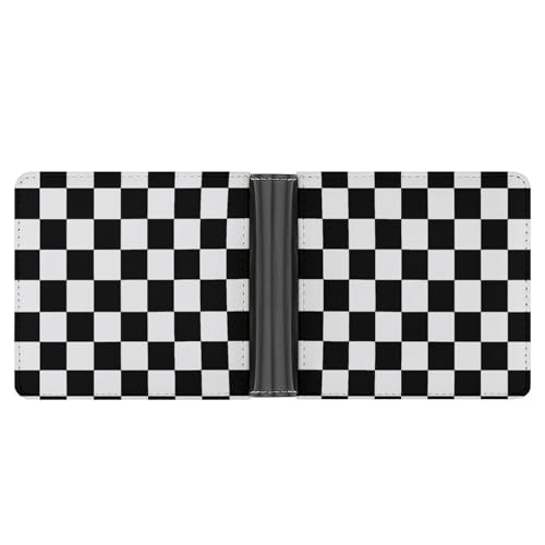Black And White Chessboard Pattern Soft PU Leather Bifold Wallet, Coin Purse Credit Pass Case, Durable Card-Holder Slim Billfold for Men Woman Money Storage3