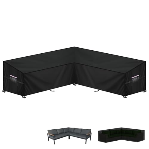 LAMUNI Housse de Canapé Exterieur, Housse Salon de Jardin Angle, Housse pour Canape de Jardin Forme de L Bâche de Protection pour Meubles Jardin, 420D Oxford Housse...