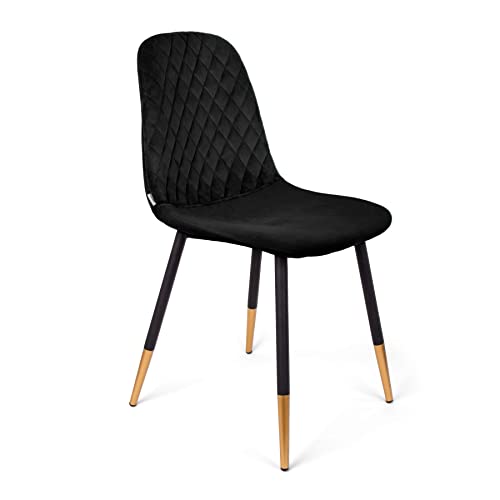 HOMLA Noir - Sedia in Velluto, per Soggiorno, Sala da Pranzo, con Schienale, con Design alla Moda, Gambe Nere e Oro, Colore Nero, 44 x 52 x 85 cm