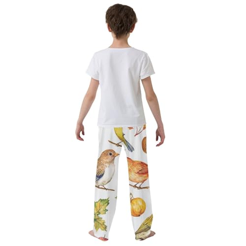 Autumn Bird Pumpkin Boys Long Pants Soft Trousers Elastic Waist Kids Lounge Bottoms with Pockets S-XL3