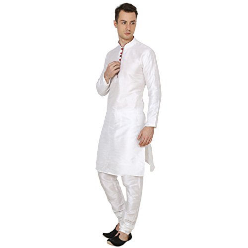 Churidaar de seda para hombre ropa tradicional pantalones blancos Royal Kurta talla 38 2