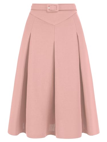 Image of Allegra K Women's Office Work Skirts Belted Waist Midi A-Line Pleated Skirt