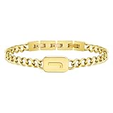 VNOX Pulsera con inicial para hombres y niños, pulsera de cadena de eslabones cubanos con letra A-Z, ajustable, acero inoxidable sólido, regalo para hombres, papá, novio, adjustable, Oro, No es una