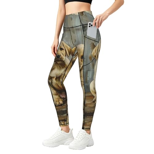 Legging imprimé chiot avec poches latérales élastiques pour le fitness