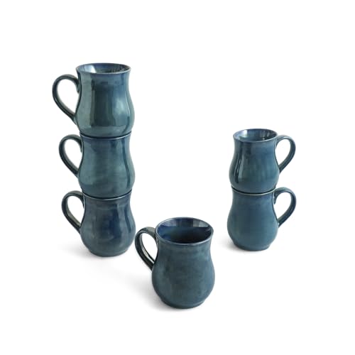 Image of ExclusiveLane 'Belly Pot' Ceramic Coffee Mugs Set of 6 (Set of 6, 300 ml, Microwave Safe, Hand Glazed) | Ceramic Coffee Mug Coffee Cup Set of 6 Tea Mugs Set Tea Cups Ceramic Mugs