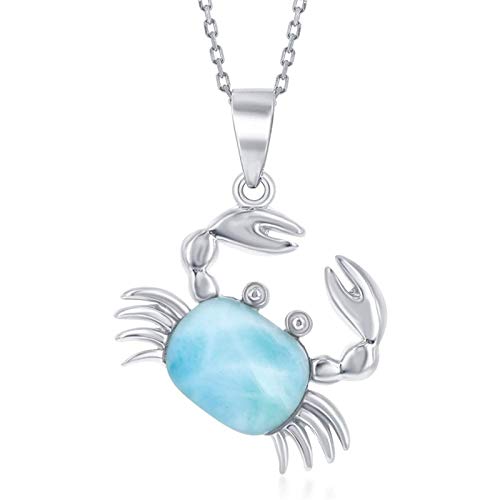 Crab Necklace Natural Larimar Stone Sterling Silver Horoscope Zodiac Sign Pendant Dainty Necklace for Women