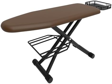 Folding Ironing Board with Shelves, Full Size Adjustable Ironing Board, Metal Frame, 6 Heights, Iron Rest, Space-Saving Design, Brown, XX-Large