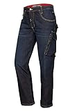 Diese Jeans verfügt über eine Hammerschlaufe, 1 große Oberschenkeltasche mit Reißverschluss, 2 Gesäßtaschen und eine verstärkte, auf einer Seite aufgenähte doppelte Zollstocktasche, die vielseitige Lösungen bietet