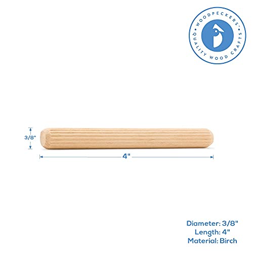 image for Wood Dowel Pins 4 inch x 3/8 inch, Pack of 50 Fluted Dowel Pins for Fu