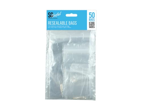 Clear Plastic Resealable Grip Seal Bags, Pack of 50 - Durable, Assorted Sizes, Perfect for Keeping Contents Safe & Secure