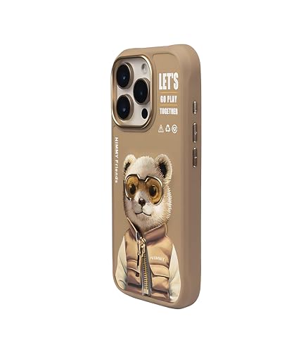Image of Nimmy Dazzling MagSafe Embroidery Case for iPhone 16 Pro | 3D Animal Design | Shockproof Leather Finish Back Cover | MagSafe Compatible (Bear)