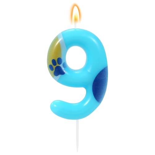 IDIJOLI Blue 9th Birthday Candle Dog and Cat Paw Number 9 Candles Birthday Cake Topper Cupcake Decorations for Boy and Dogs Party Decor Anniversary Celebrations Supplies
