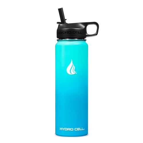 Image of HYDRO CELL Stainless Steel Insulated Water Bottle with Straw - For Cold & Hot Drinks - Metal Vacuum Flask with Screw Cap and Modern Leakproof Sport Thermos for Adults (Teal /Blue 24oz)