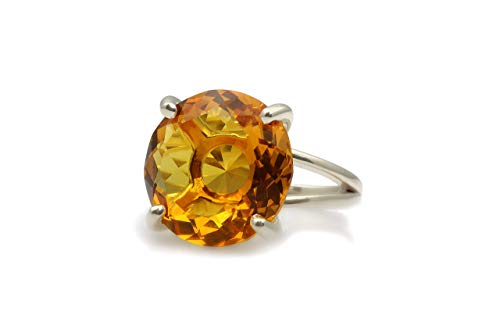 Anemone Jewelry Exquisite November Birthstone Ring - Round Citrine Ring in 925 Sterling Silver - Artisan Birthstone Jewelry to Wear for All Occasions - Free Gift Box