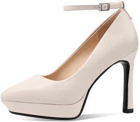 TinaCus Women's Sexy Pointed Toe Genuine Leather Handmade Ankle Strap High Heel Platform Dress Pumps Shoes