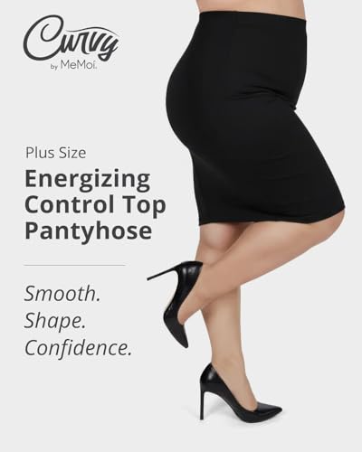 Image of MeMoi Energizing Plus Size Curvy Control Top Pantyhose for Women, Semi Opaque Pantyhose, Lightweight Womens Stockings