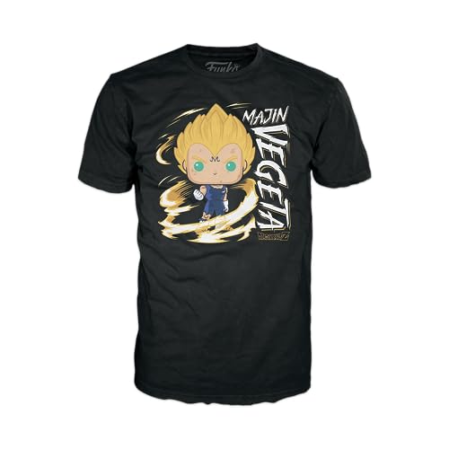 Funko Pop! & tee: DBZ - Majin Vegeta - Brilla en la Oscuridad - Large - (L) - Camiseta, Franela - Ropa con Figura de Vinilo Coleccionable - Idea de Regalo - Juguetes y Camiseta de Manga Corta Hombres