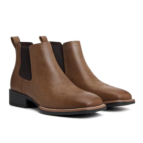 Image of Julyrose Cowboy Boots for Men Square Toe Mens Western Boots Slip On Casual Retro Boots