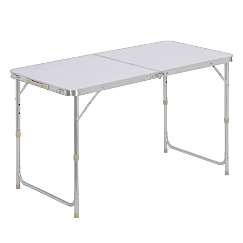 WOLTU Campingtisch Klapptisch Gartentisch Arbeitstisch Balkontisch höhenverstellbar Aluminium MDF Weiß CPT8122sg