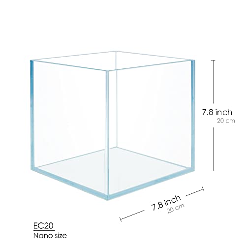 Hiro Aquatics Cubic Rimless Frameless All Glass Aquarium, Low Iron Rimless Glass Tank, White Leveling Mat Included (20X20X20Cm) #TOP3