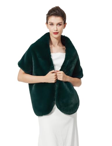 BEAUTELICATE Chal Estola de Pelo Mujer Boleros para Invierno Fiesta Novia Bodas（Verde Oscuro-Actualización）