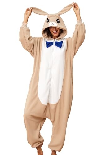 MAISUIZI Nutbrown Hare Costume Adult Brown Rabbit Onesie Pajamas Cosplay Costume Homewear Sleepwear for Women M