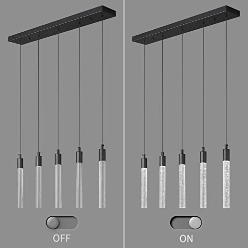 Image of Kitchen Island Lighting Modern Light Fixture Black Pendant Light Dimmable LED Black Finish Mini Crystal Pendant Lights for Dining Room Living Room(5-Light)