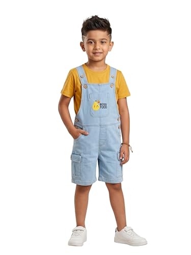 Image of KiddoPanti Unisex Denim Cargo Dungaree Shorts | 69.1% Cotton 29% Spun Poly 1.9% Spandex | Above Knee Length | Soft Breathable Summer Dungaree