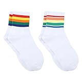 CALIDAKA 2 Pairs Unisex Pride Rainbow Striped Sport Socks, Multicolor Novelty Crew Socks, Classic Sports With Stripes Rainbow Accessories Gifts