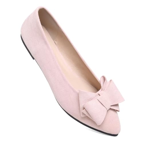 Image of TN TANGNEST Women's Flats Comfortable Dressy Slip On | Pointed Toe Bow Ballet Shoes, Business Casual Office Flats, Suede Flat Shoes