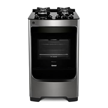 Fogão Consul 4 bocas cor Inox com mesa de vidro e grade de ferro fundido - CFO4VAR BIVOLT