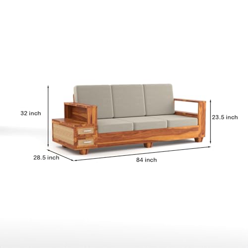 Image of sofa set 3 (Honey Finish, 5 Seater Sofa 3+1+1, Sofa with Drawer - Cane)