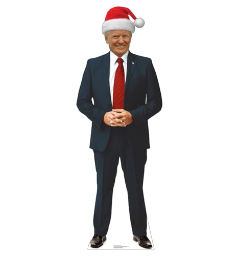 Image of Cardboard People President Donald Trump in Santa Hat Life Size Cardboard Cutout Standup