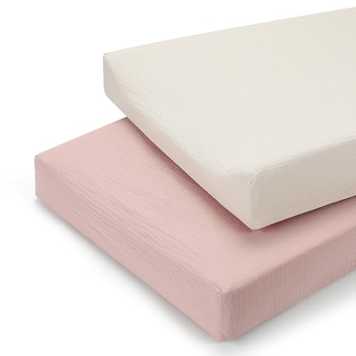 Image of Accmor Muslin Baby Changing Pad Cover, 100% Cotton Universal Fitted Diaper Change Table Pad Covers for Girls Boys, Soft Breathable Changing Pad Sheets, 2 Pack