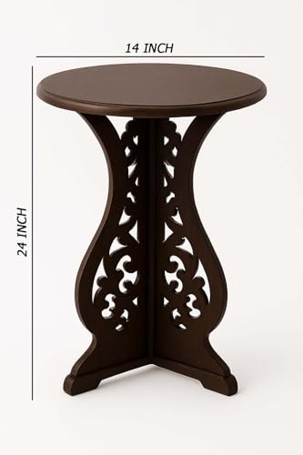 Image of Device Bas With Brown Art Shoppee Round End Tables Living Room,Narrow Night Stands Round Side Table,Antique Carved Coffee Table,Pedestal Plant Stand For Balcony(White)(Brown)-Engineered Wood