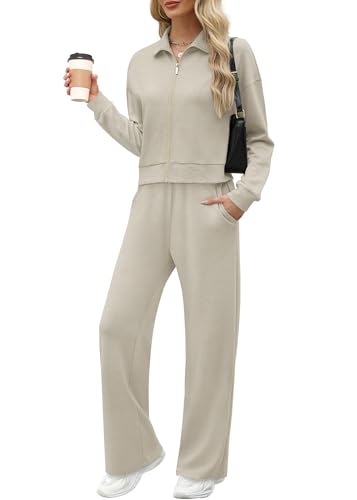 Image of XIEERDUO Lounge Sets for Women 2025 Sweatsuit 2 Piece Outfits Sweatshirt Wide Leg Sweatpant Tracksuit Matching Set