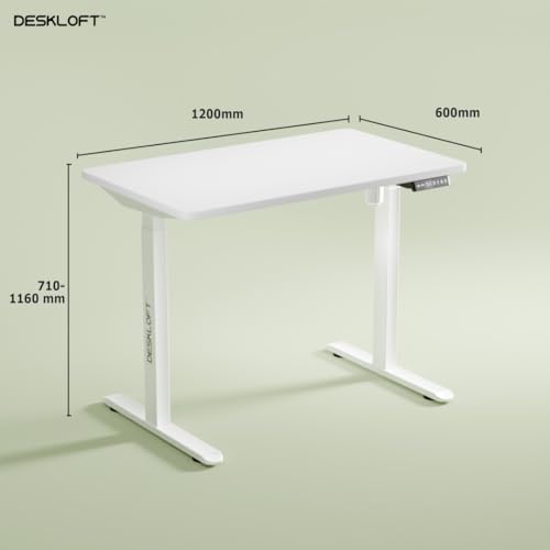 Image of Motorized Electric Standing Desk, Height Adjustable Sit Stand Workstation with Walnut Wood Grain Top, Ergonomic Computer Desk for Home & Office (White Frame & White Top, 1200 x 600 mm)