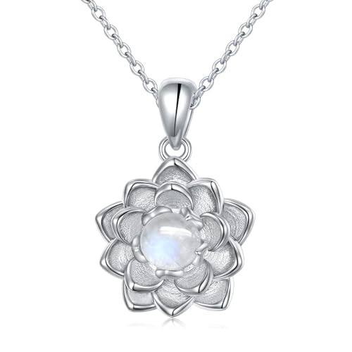 Flyow Ensemble de bijoux en argent sterling 925 avec collier et boucles d'oreilles en pierre de lune et boucles d'oreilles - Guérison naturelle - Bouddha...