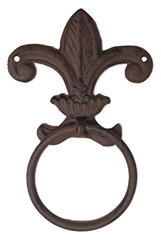 4' Cast Iron Fleur De Lis Hand Towel Ring