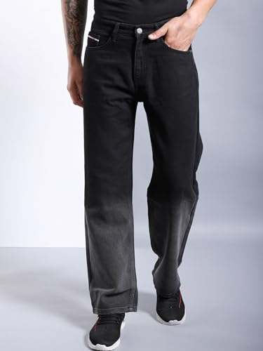 Image of The Indian Garage Co Men Baggy Solid Mid-Rise Stretchable Jeans